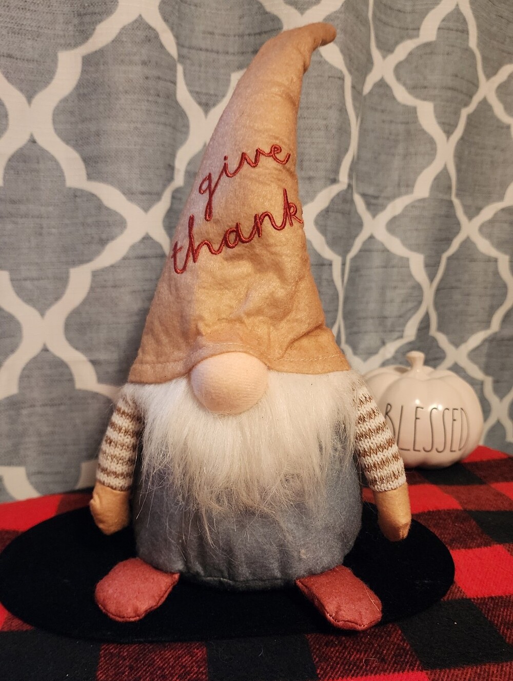 Hobby Lobby Fall Gnome Plush in Tan, Red, White